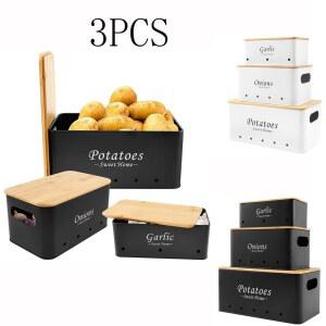3PCS 쌓을 수있는 보관 양파 다목적 탄소강 야채 키퍼 상자 감자 구가있는 보관함