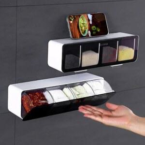 그리드 벽걸이 조미료 상자 소금 설탕 용기 세트 보관 가정용 주방 조합 향신료