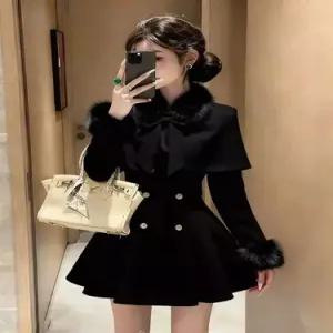 원피스 여사친 블랙 가을 럭셔리 코트 멋스러운 케이프 트리밍 CH3