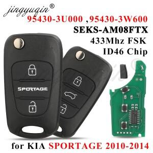 Jingyuqin 433MHz FSK ID46 칩 기아 호환 Sportage 2010 플립 원격 자동차 키 Fob 95430-3U000 3W600 SEKS-