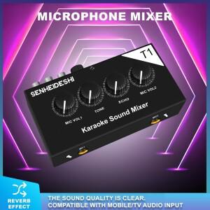 SENHEIDESHI T1 노래방 믹서 2채널 마이크 | 에코/톤 조정 홈/KTV/라이브 휴대용 오디오