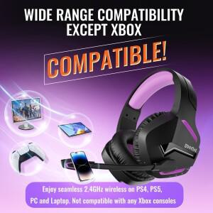 PC PS4 PS5용 마이크가 포함된 BINNUNE 듀얼 무선 게임용 헤드셋 노트북 컴퓨터용 Bluetooth 헤드폰