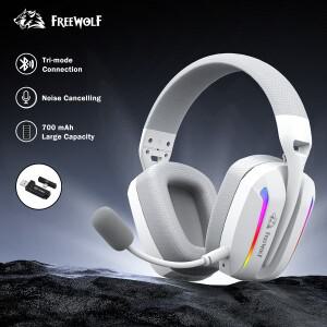 FREEWOLF V10 무선 게임용 헤드셋 트라이 모드 2.4G Bluetooth 유선 소음 제거 마이크 RGB 경량 오버이어