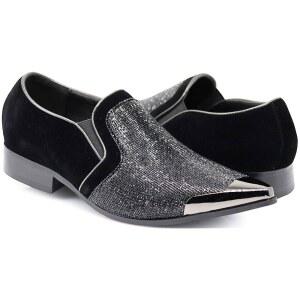 엔조 로 크리스아노 남성 크롬 토 스웨이드 포인트 드레스 로퍼 슬립 온 슈즈