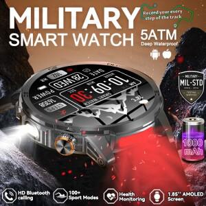 군용 1000mAh 배터리 스마트워치 투톤 플래시라이트 5ATM 방수 GPS 트랙 AMOLED 스크린 스포츠 남성용