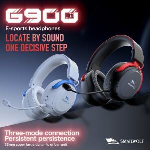 SMAILWOLF G900 블루투스 무선 2.4G 헤드셋 E-스포츠 게임 PS5 PC 스위치 7.1 서라운드 사운드 소음 차단