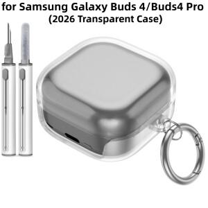 호환 갤럭시 호환 버드 4 프로 케이스용  투명 TPU 액세서리(키체인 및 클리너 펜 포함)