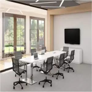 화이트 피니시 20피트 모던 이그제큐티브 우드 보트 모양 회의실 테이블 메탈 스틸 5 레그 그로밋 경마장