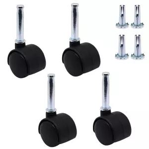 DCGFXYU 1인치 플라스틱 회전 캐스터 세트 4개 M8 그립 넥 스템 휠 가구 의자 테이블 선반용 360° 블랙