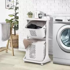 세탁물바구니 세탁물 세탁 빨래통 이동식 바구니 빨래바구니 2단