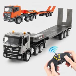 호환상품 후이나 619 RC 세미 트레일러 플랫베드 트럭 1/24 스케일 합금 조립 자동차 무선 조종 남자아이