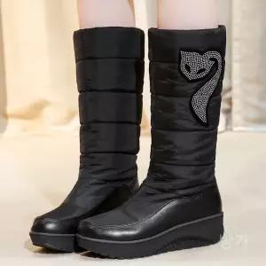 패딩 롱부츠 빅사이즈 가죽 블랙 싸이하이 통굽 여성 키높이