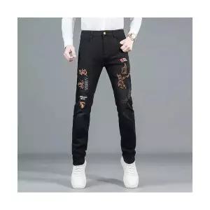 엘럽 남자 슬림핏 청바지 와펜 자수 스판 스키니진 블랙 바지 원템1