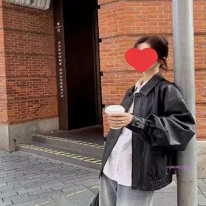 여성 간절기 가죽점퍼 오버핏 페이크 2컬러 레더자켓efg126