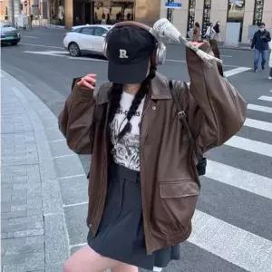 집업레더자켓 여성 2컬러 오버핏 카라 집업 레더자켓 라이더자켓