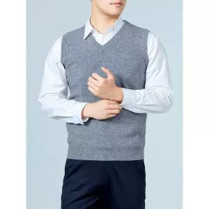 엘럽남성 니트 비지니스 조끼 브이넥 풀오버 양털 민소매 신사 원템1