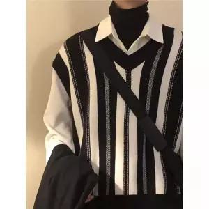 엘럽남성용 니트 빈티지 스웨터 봄가을 루즈핏 상의 조끼 나시 스트라이프 원템3