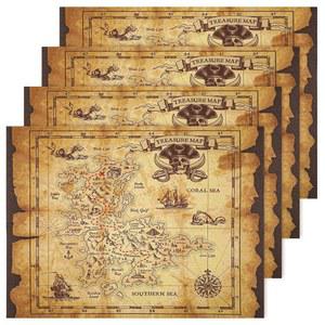테젬 4피스 해적 보물 지도 어드벤처 빈티지 파티 용품, 할로윈 용품 액세서리 홈 데코, 17.7 x 13인치