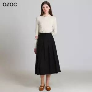 오조크 벨티드 핀턱 와이드 스커트