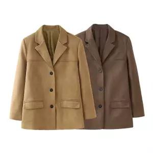 엘럽 캐주얼 가을 코트 무스탕 긴팔 여성자켓 세무 정장 스타일 칼라 박템3