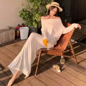 치마 망사 여성용 톱 블라우스 세트 정장세트 플리츠 조절 긴팔 오프숄더 BE1