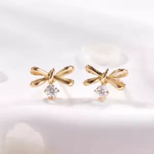 14K 쁘띠 매듭 리본 큐빅볼 침귀걸이 한쌍 MNE42426