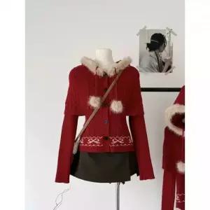 여성용 새해 카디건 스웨터 복장 망토 후드 뽀글이 BE1