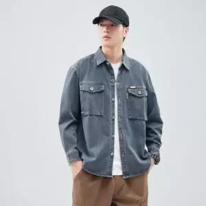 남성용 데님 캐주얼 빈티지 청자켓 헤비 워싱 소금볶음 루즈핏 셔츠형 자켓 셔츠 SPO마켓1