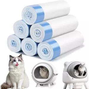 120 카운트 26 x11.8 고양이 쓰레기통 라이너 Fsitego 및 Fumoi 셀프 클리닝 드로우스트링이 있는 초두꺼운