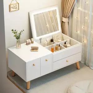 실속형 틈새 다기능 좌식 화장대 조립식 서랍형 화장품정리 자취방 수납장 웜화이트 80cm