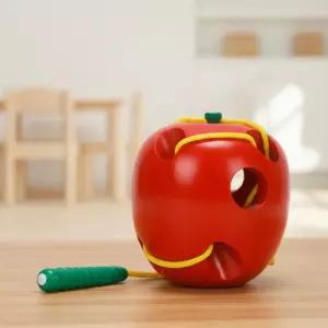 비가 실꿰기 사과 원목 실끼우기 블럭 모양블록 유아 협응력 어린이 소근육발달 나무 우드