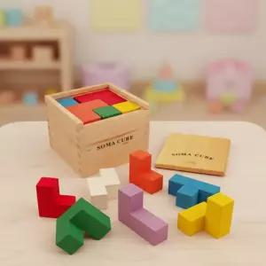 칼라 소마큐브 원목 블럭 입체퍼즐 도형만들기 쌓기놀이 나무블록 두뇌발달 장난감 (7p)