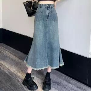 여성 데일리 밑단수술 머메이드 롱 데님 스커트 WDMS-WSK-TS13840282