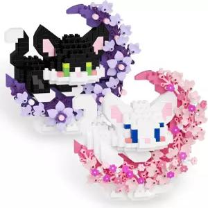 텐예 2 in 1 미니 빌딩 블록 세트 꽃과 달 마이크로 브릭 장난감 고양이 창의적인 아트 크래프트 및 홈