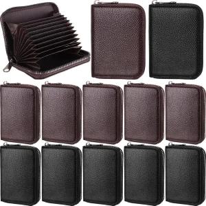 산우타 12개 RFID 차단 PU 가죽 지갑 지퍼 신용카드 소상공인 어코디언 카드 케이스 여성용 홀더 ID 하드
