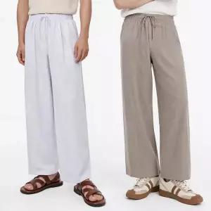 [디바옴므]COOL 린넨 스판 원턱 와이드 밴딩 팬츠 바지 남성 남자 홈웨어 트레이닝