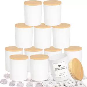 코누 12팩 밀폐 대나무 뚜껑으로 양초를 만들기 위한 흰색 유리 캔 10온스 빈 용기를 대량으로 끈적끈적한