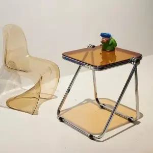 (색상 도자기화이트)투명 스틸 접이식 폴딩 티 테이블 소형 진열대_24798916