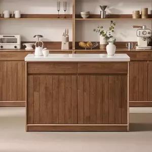 헤이즐 원목 광파오븐 인조대리석 아일랜드 홈바 식탁 서랍 수납장 1200x600 GM541