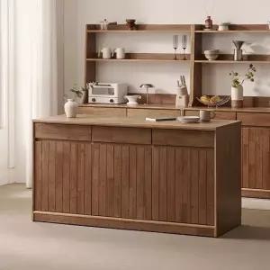 헤이즐 원목 광파오븐 와이드 아일랜드 홈바 식탁 서랍 수납장 1600x600 GM551