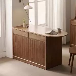 헤이즐 원목 광파오븐 아일랜드 홈바 식탁 서랍 수납장 반타원형 1500x600 GM540