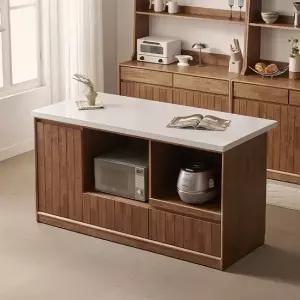 헤이즐 원목 광파오븐 인조대리석 수납 아일랜드 홈바 식탁 렌지대 1600x750 GM550