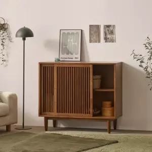 노르딕 스트라이프 원목 간살 슬라이딩 높은 거실 수납장 1000 FMF233