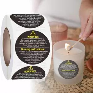 양초 경고 라벨 - DIY 제조용 1.5인치 안전 스티커 병 및 용기 방수 내구성 500개/롤(블랙)