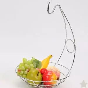 주방용 금속 바나나 거치대 겸용 과일 보관 그릇 원형 철제 수납 용기 식탁