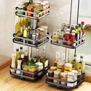 회전형 주방용품 보관함 조미료 정리 선반 스테인리스 다단 수납 싱크대 상판