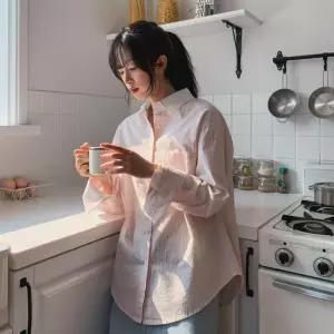 여자 데일리 캐주얼 루즈핏 스트라이프 카라 셔츠