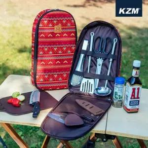 카즈미 키친툴세트 칼 도마 주걱 집게 가위 캠핑 조리도구 레드