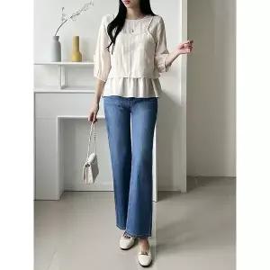 [하프클럽/샵앤]국산 여성 라운드 7부 블라우스 뷔스티에 세트 77가능 REI-WSET