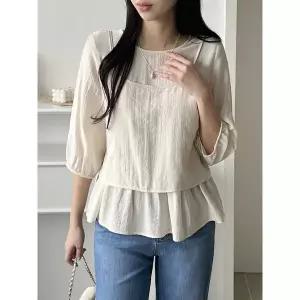 [하프클럽/샵앤]국산 여성 라운드 7부 블라우스 뷔스티에 세트 77가능 REI-WSET